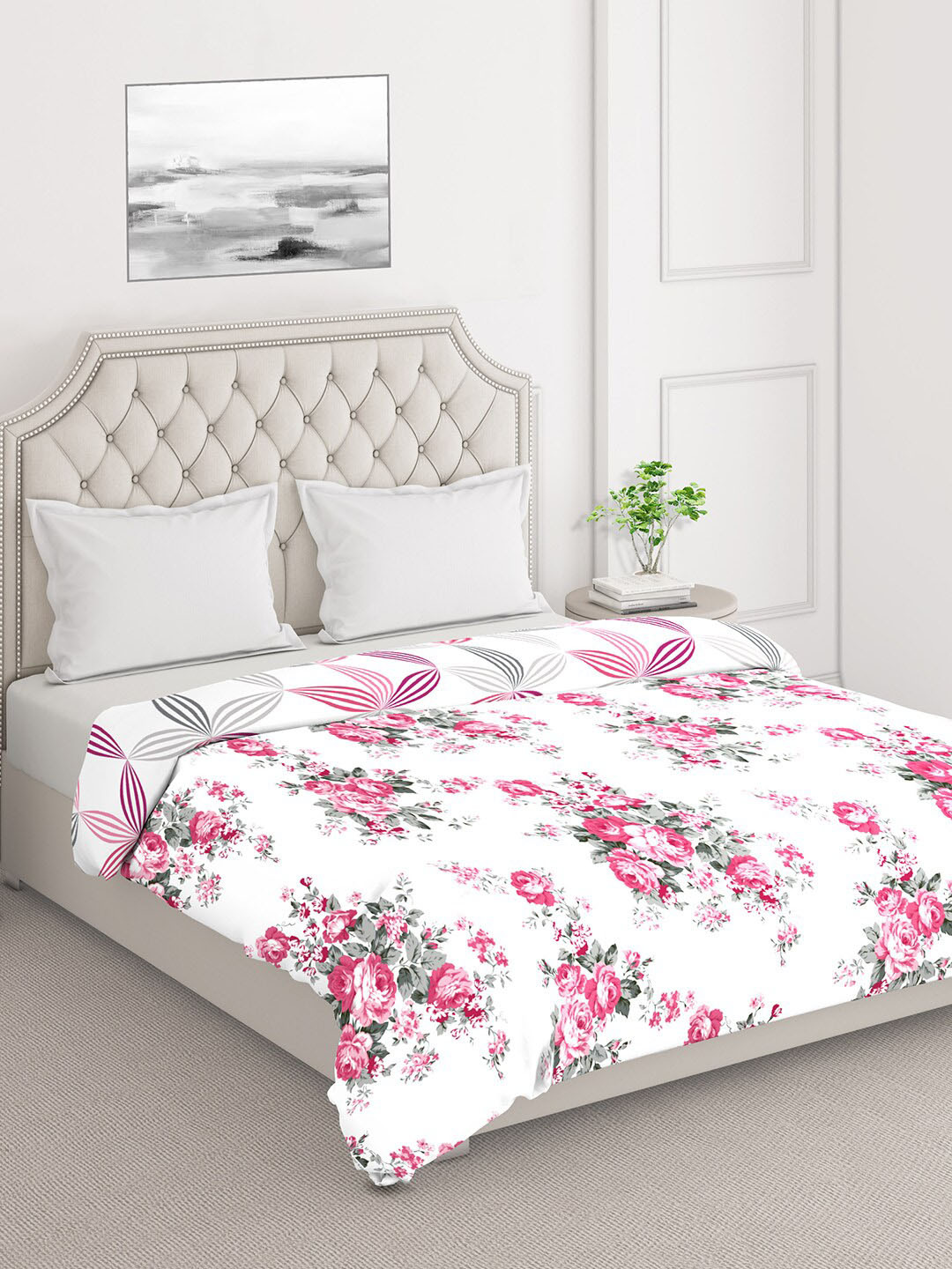

Layers Firenze White & Pink Floral Mild Winter 120 GSM Double Bed Comforter