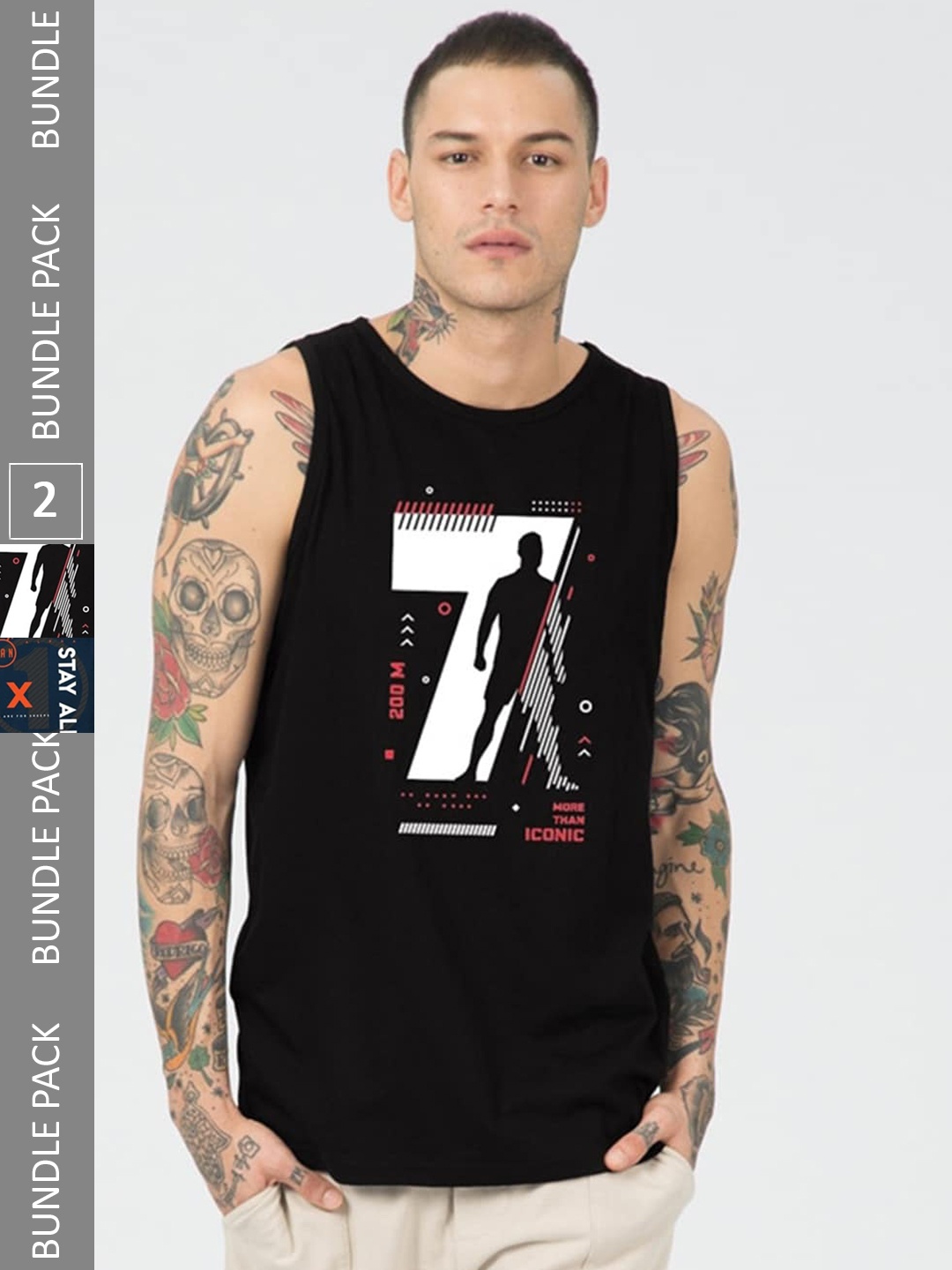 

Bewakoof Pack of 2 Blue & Black Typography Vest