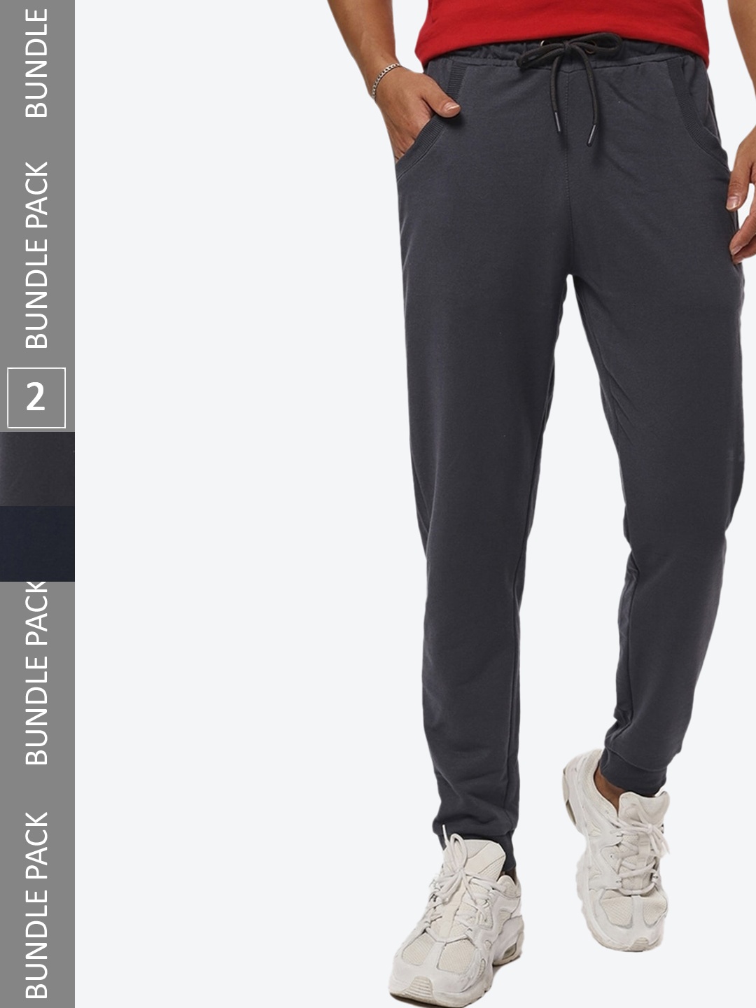 

Bewakoof Men Pack Of 2 Navy Blue & Grey Mid Rise Regular Fit Joggers