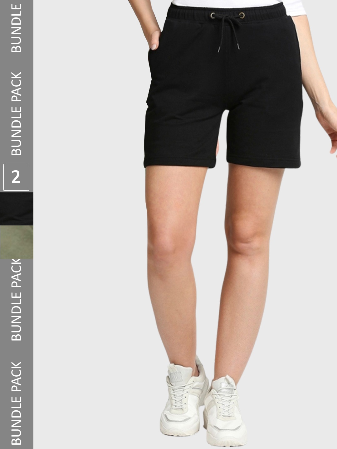 

Bewakoof Women Pack of 2 Mid-Rise Casual Terry Cotton Shorts, Black