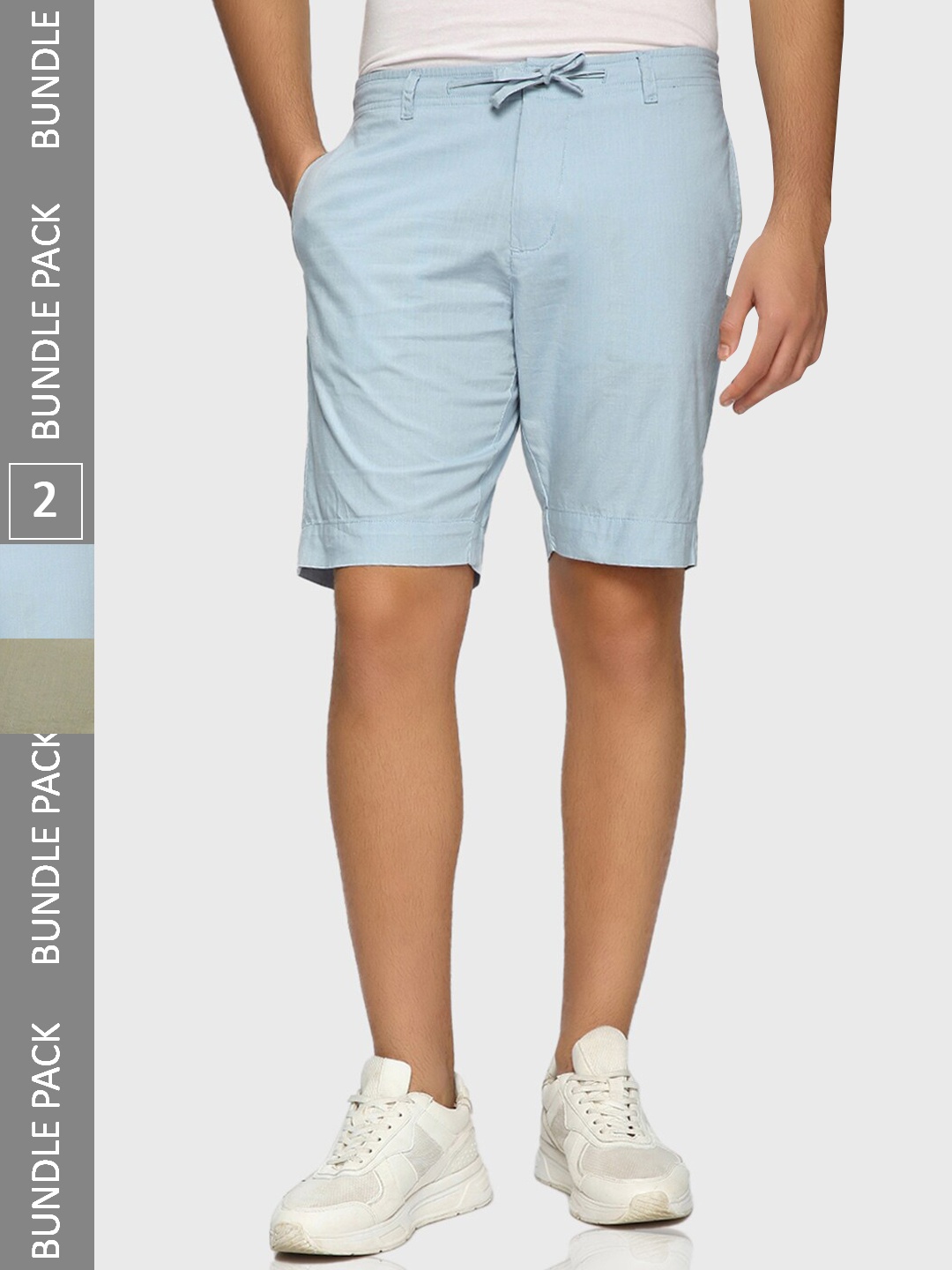 

Bewakoof Men Pack Of 2 Green & Blue Mid-Rise Pure Cotton Shorts