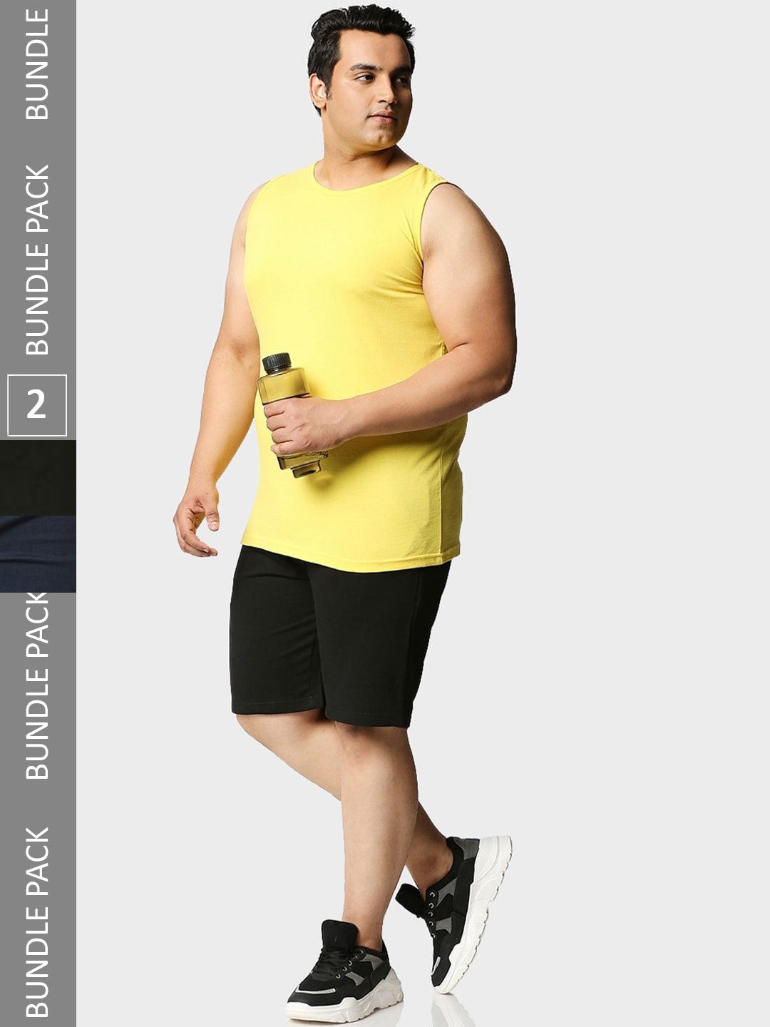 

Bewakoof Plus Plus Size Men Pack of 2 Mid-Rise Sports Shorts, Black