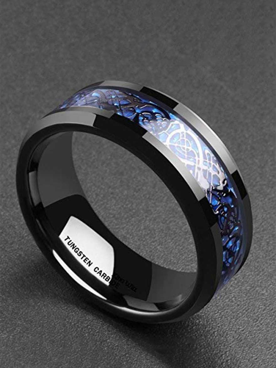 

MEENAZ Men Silver-Plated Enameled Designed Stainless Steel Finger Ring, Black