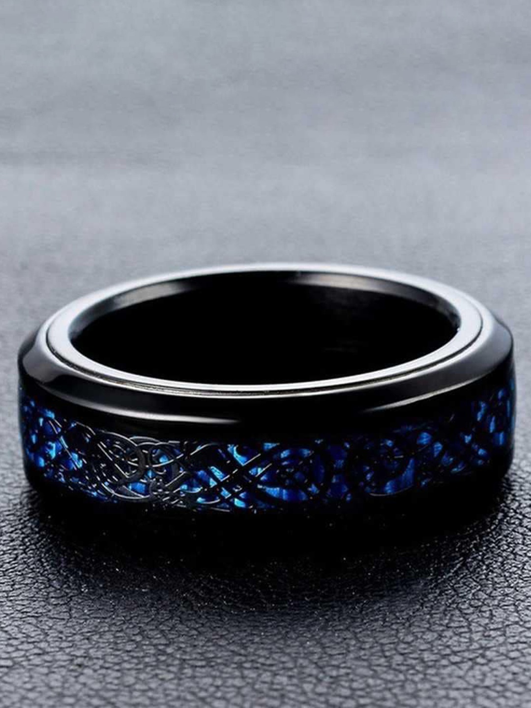 

MEENAZ Men Silver-Plated Enameled Stainless Steel Finger Ring