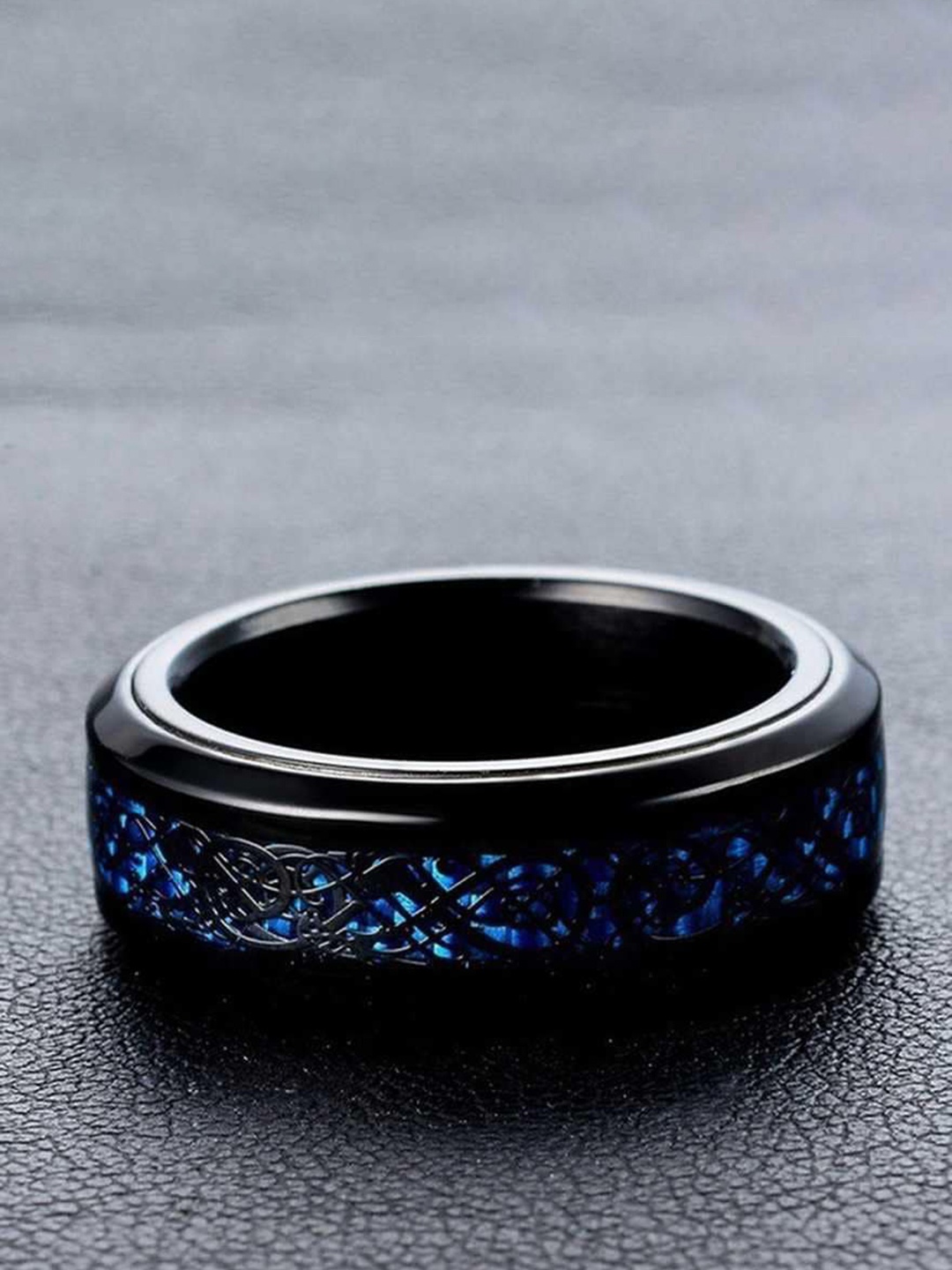 

MEENAZ Men Silver-Plated Enameled Stainless Steel Finger Ring