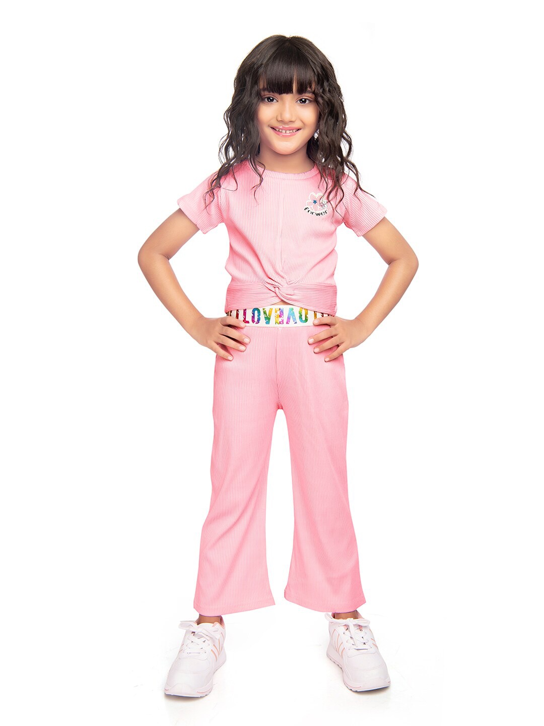 

Tiny Kingdom Girls Pure Cotton T-shirt With Trousers, Pink