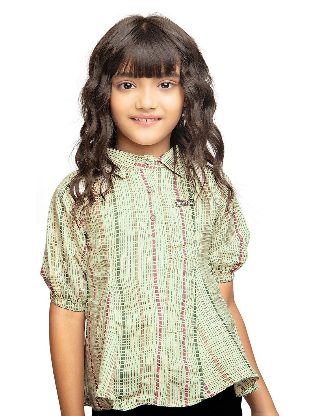 

Tiny Kingdom Geometric Printed Shirt Style Top, Green