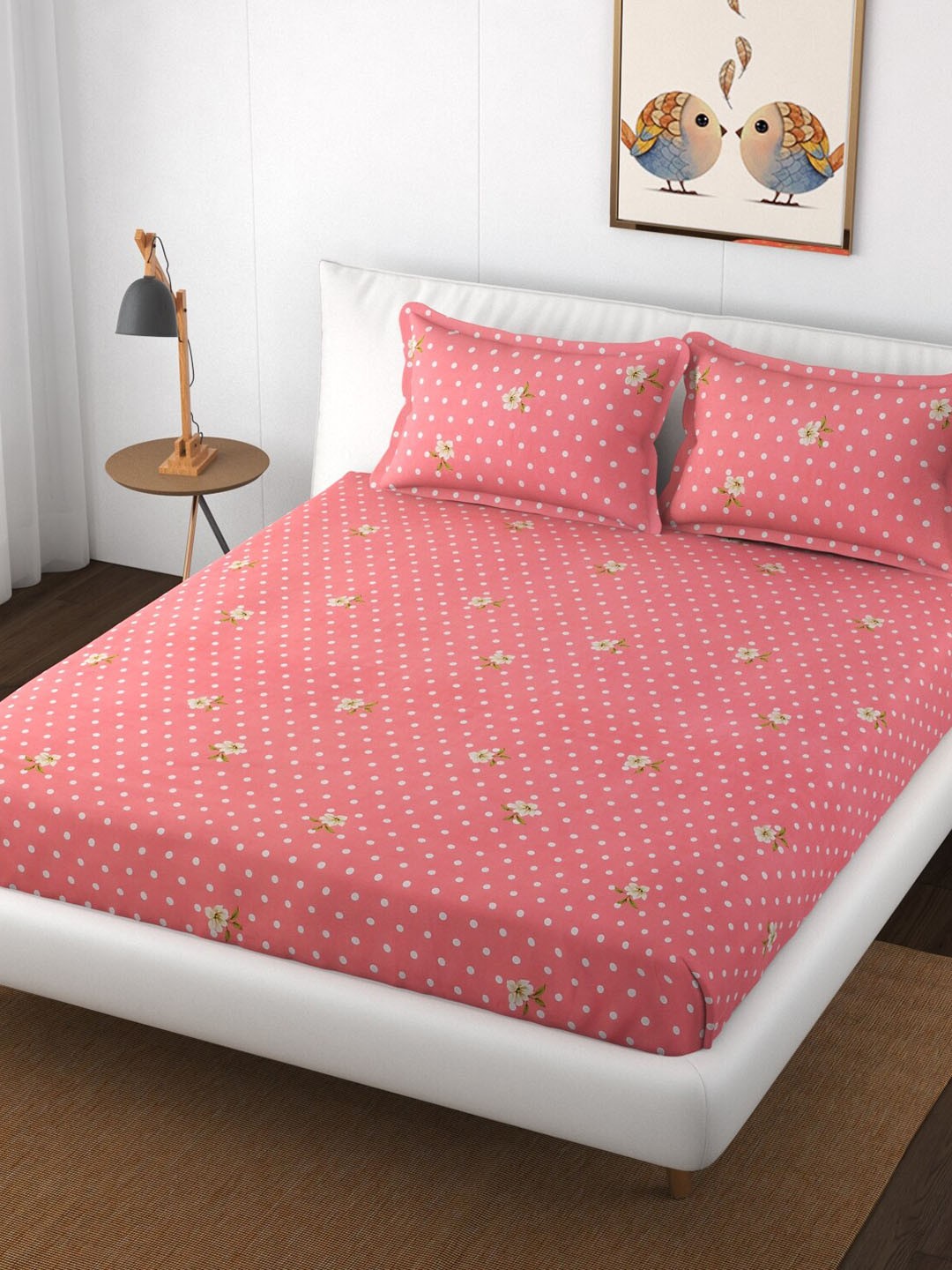 

Bajo's Turquoise Blue Floral 250 TC Cotton Queen Bedsheet with 2 Pillow Covers