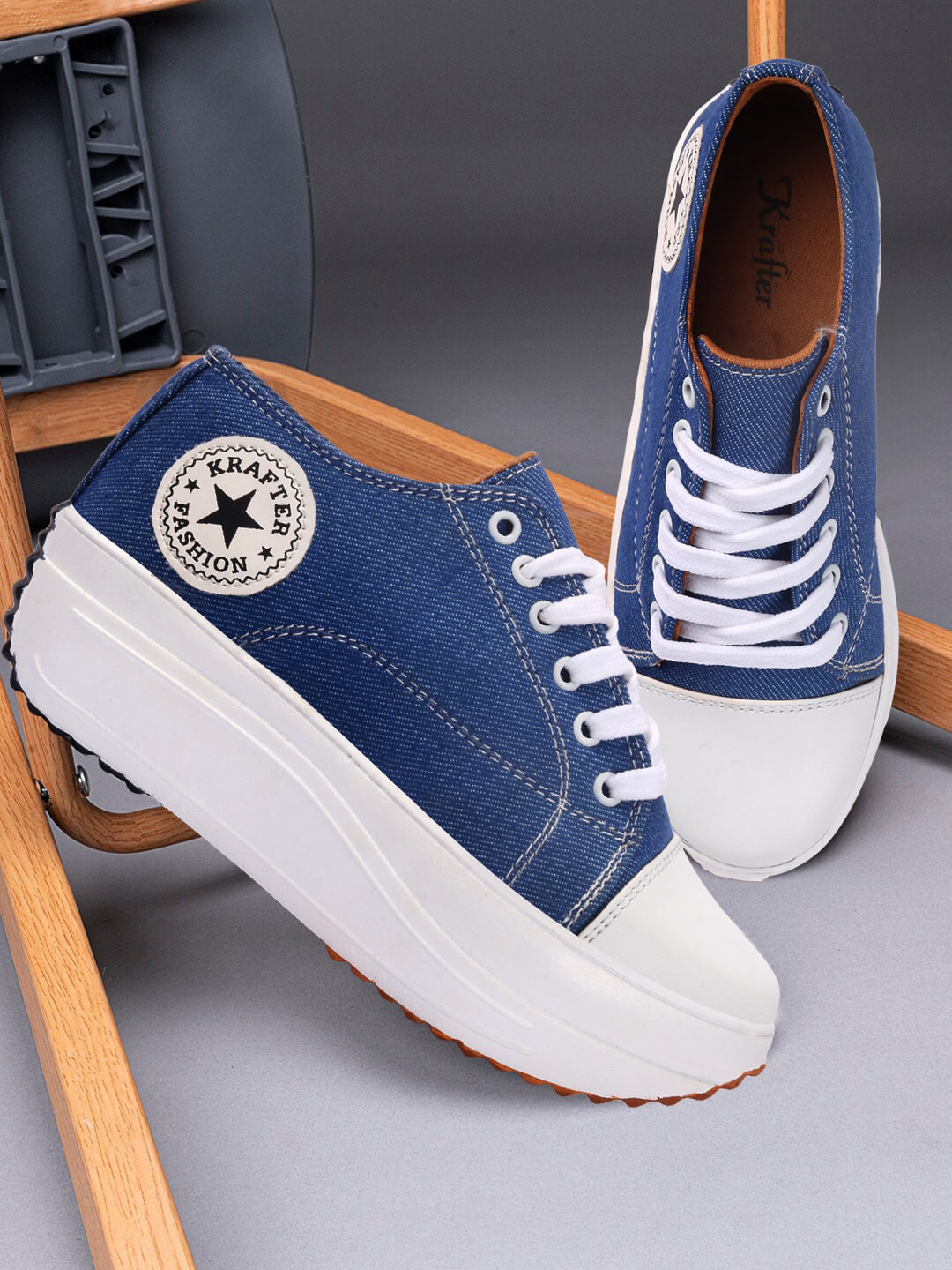 

Krafter Women Heeled Mid-Top Sneakers, Blue