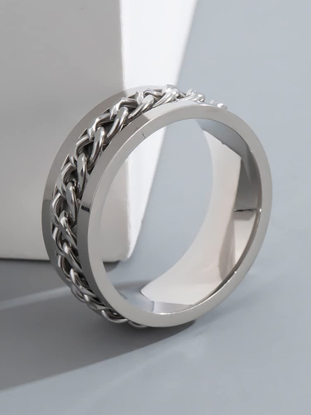

MEENAZ Men Silver-Plated Chain Linked Finger Ring