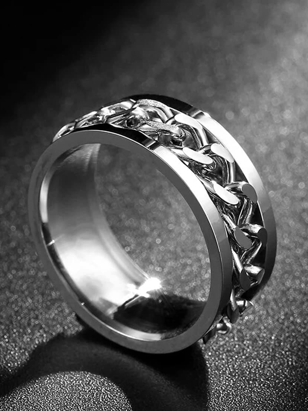 

MEENAZ Men Silver-Plated Chain Designed Stainless Steel Finger Ring