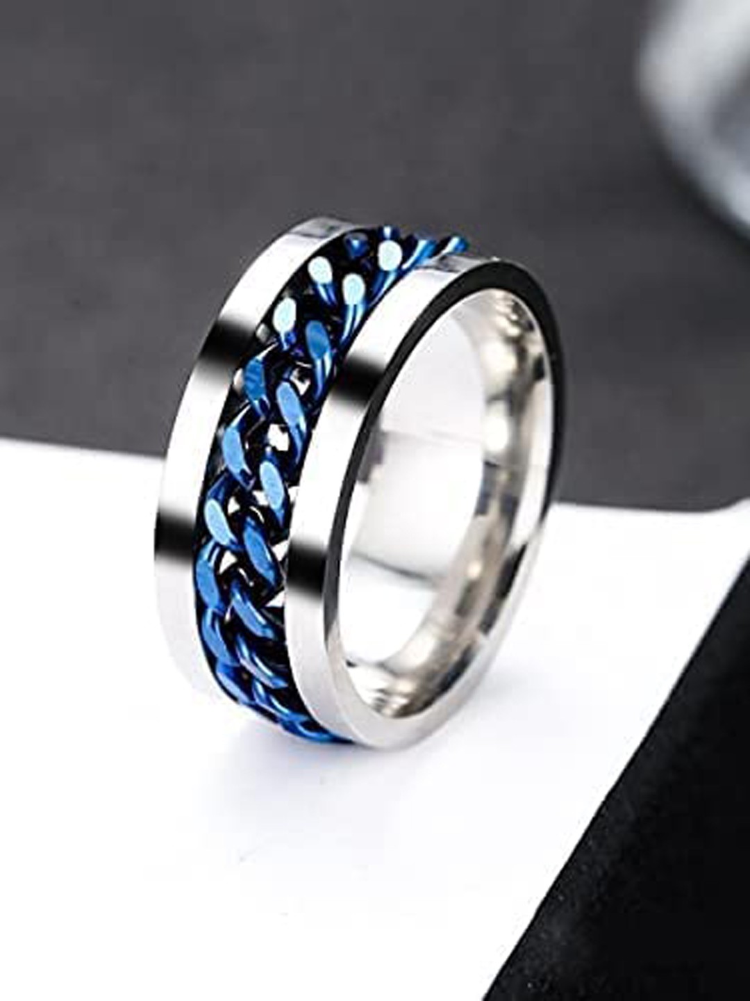 

MEENAZ Men Silver-Plated Chain Designed Stainless Steel Finger Ring