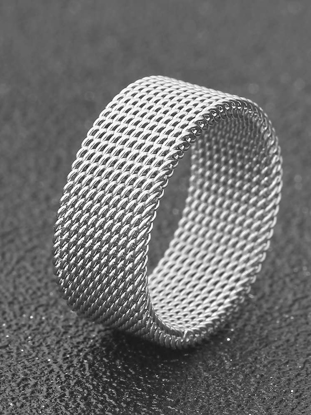 

MEENAZ Men Silver-Plated Textured Chain Designed Stainless Steel Finger Ring