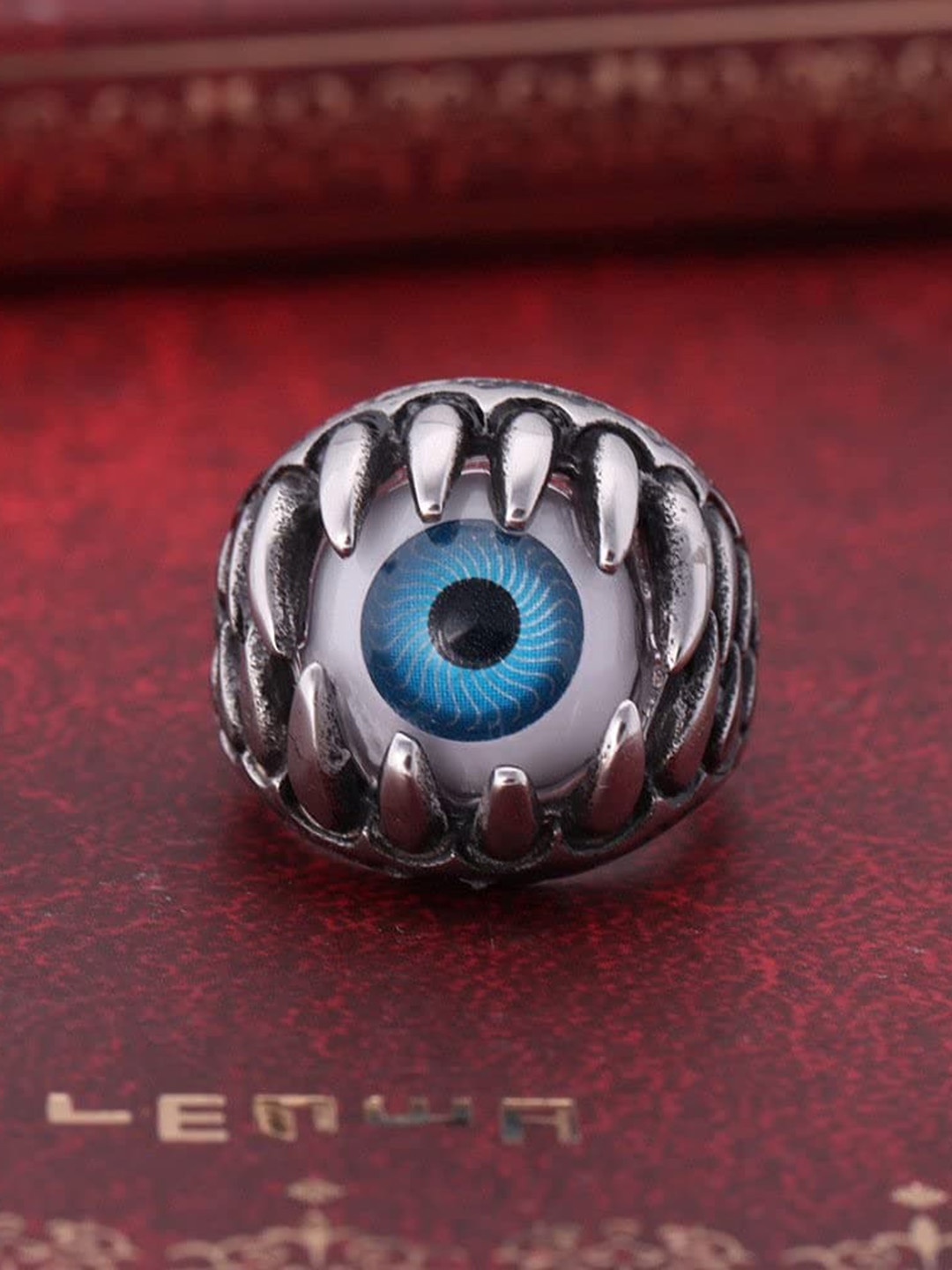 

MEENAZ Men Silver-Plated Evil Eye Designed 316L Stainless Steel Finger Ring