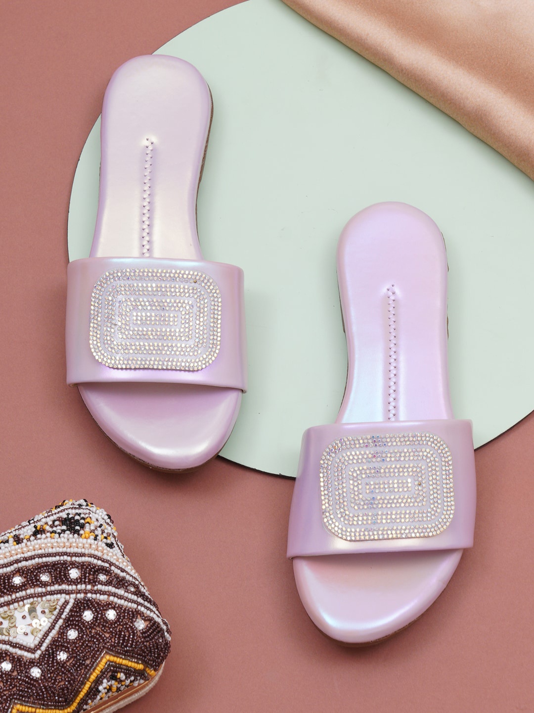 

HASTEN Embellished Open Toe Flats, Lavender