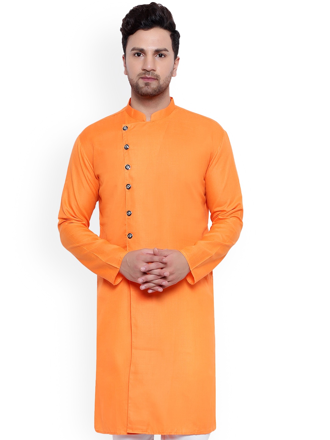 

ONNIX Mandarin Collar Straight Pure Cotton Kurta, Orange