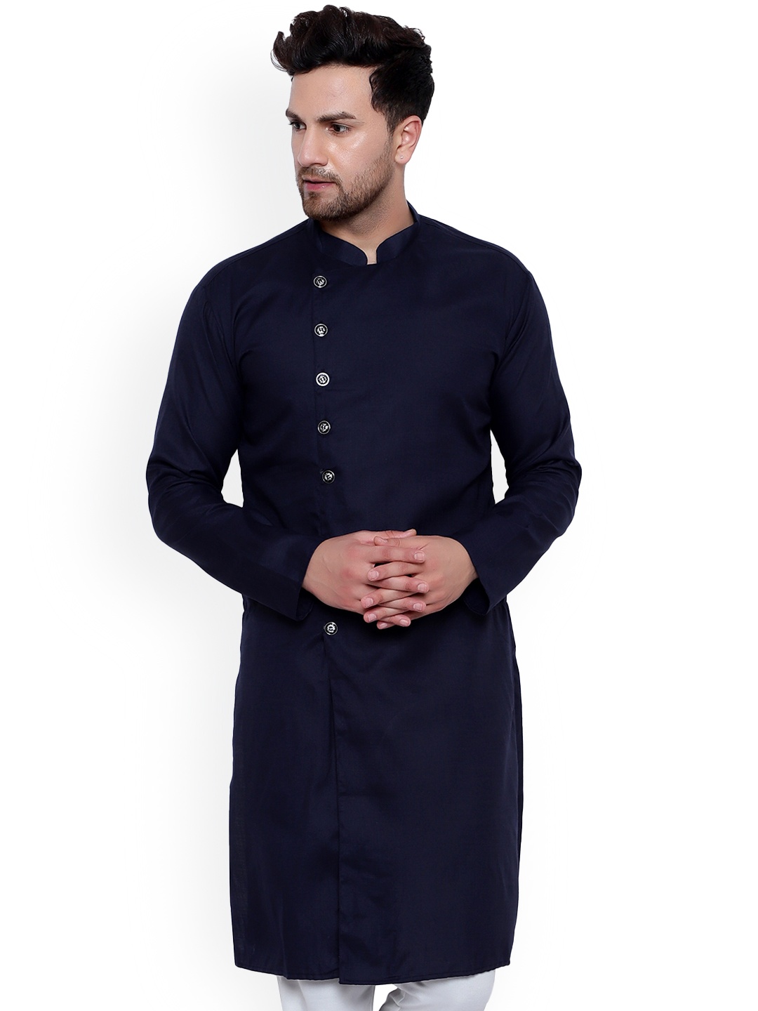 

ONNIX Mandarin Collar Straight Pure Cotton Kurta, Navy blue