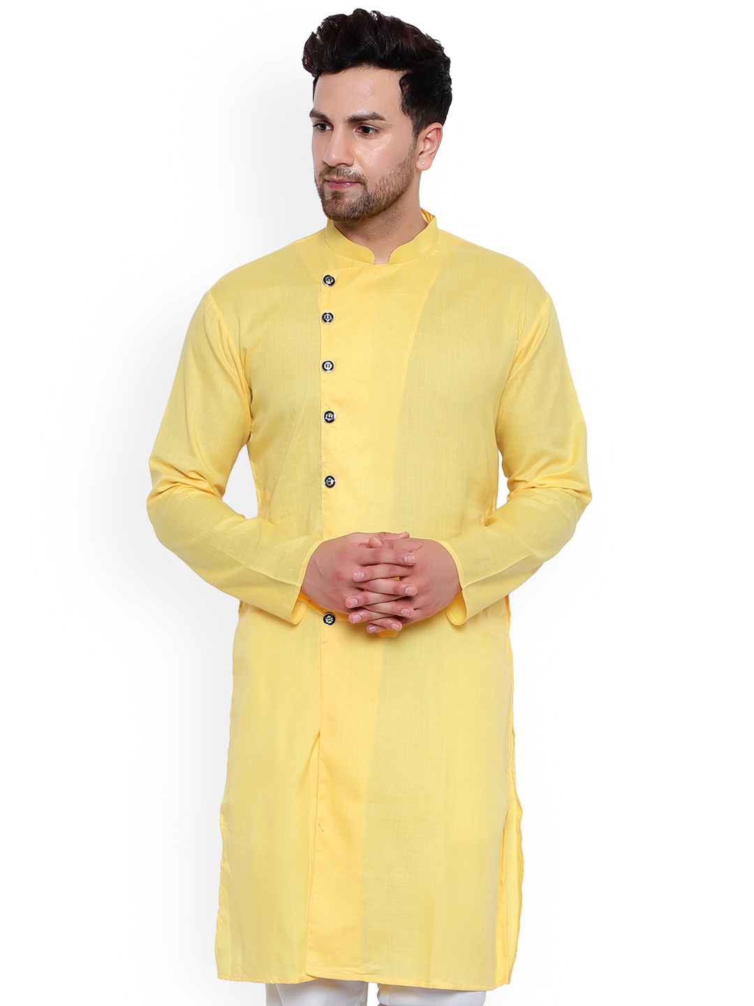

ONNIX Mandarin Collar Straight Pure Cotton Kurta, Yellow