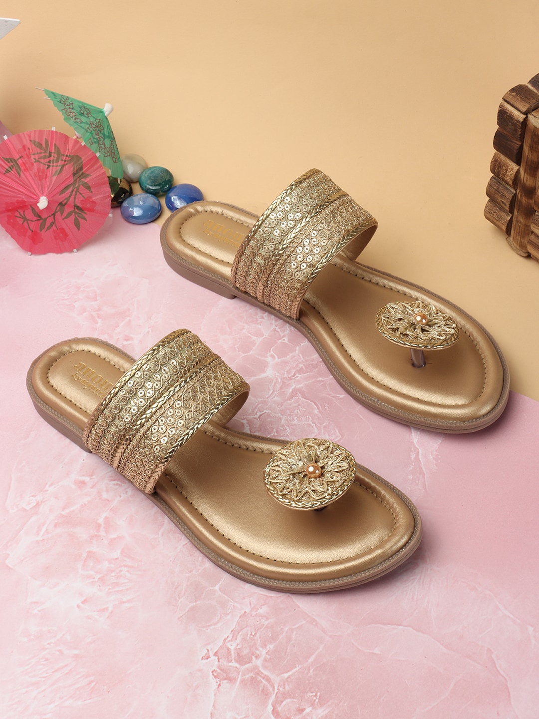 

Anouk Gold-Toned Embellished One Toe Flats