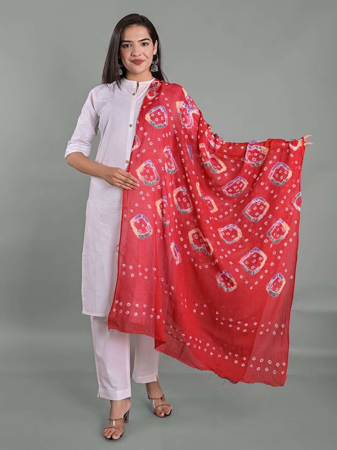 

Apratim Bandhani Printed Cotton Dupatta, Red