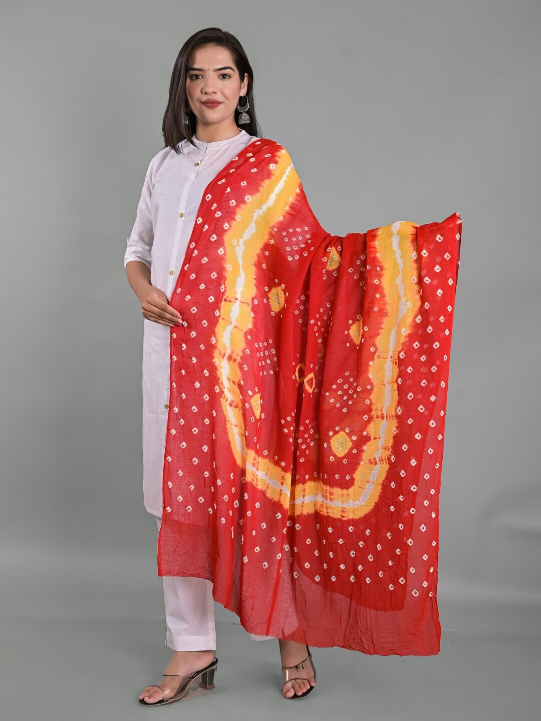 

Apratim Bandhani Printed Cotton Dupatta, Red