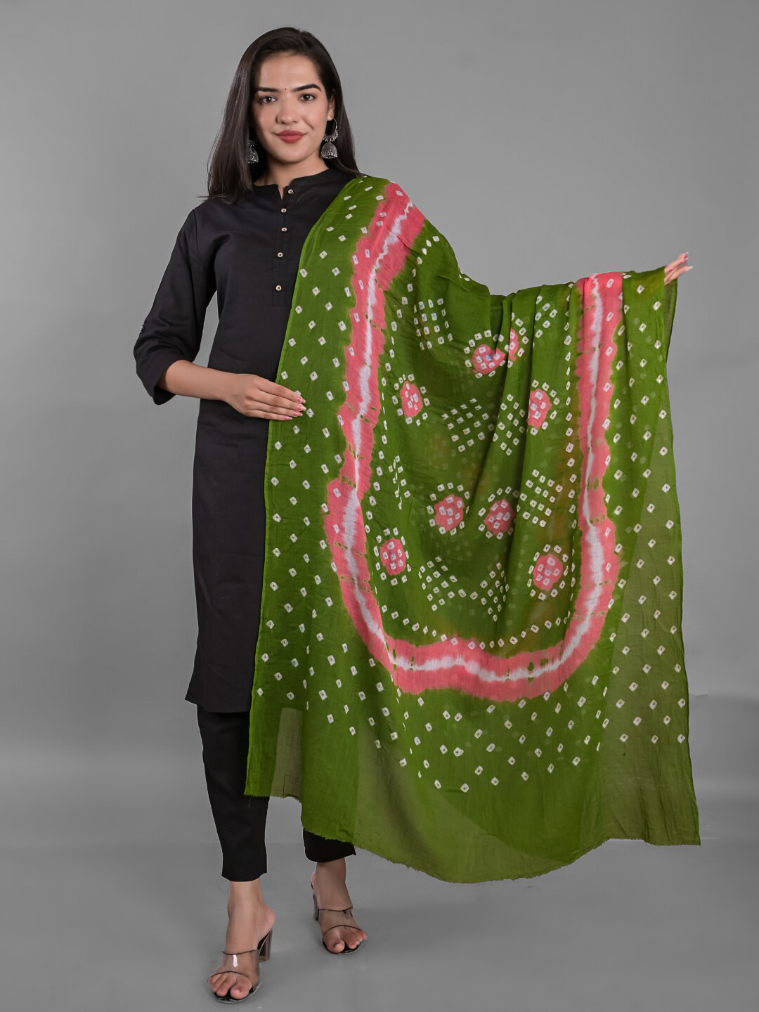 

Apratim Bandhani Printed Cotton Dupatta, Green