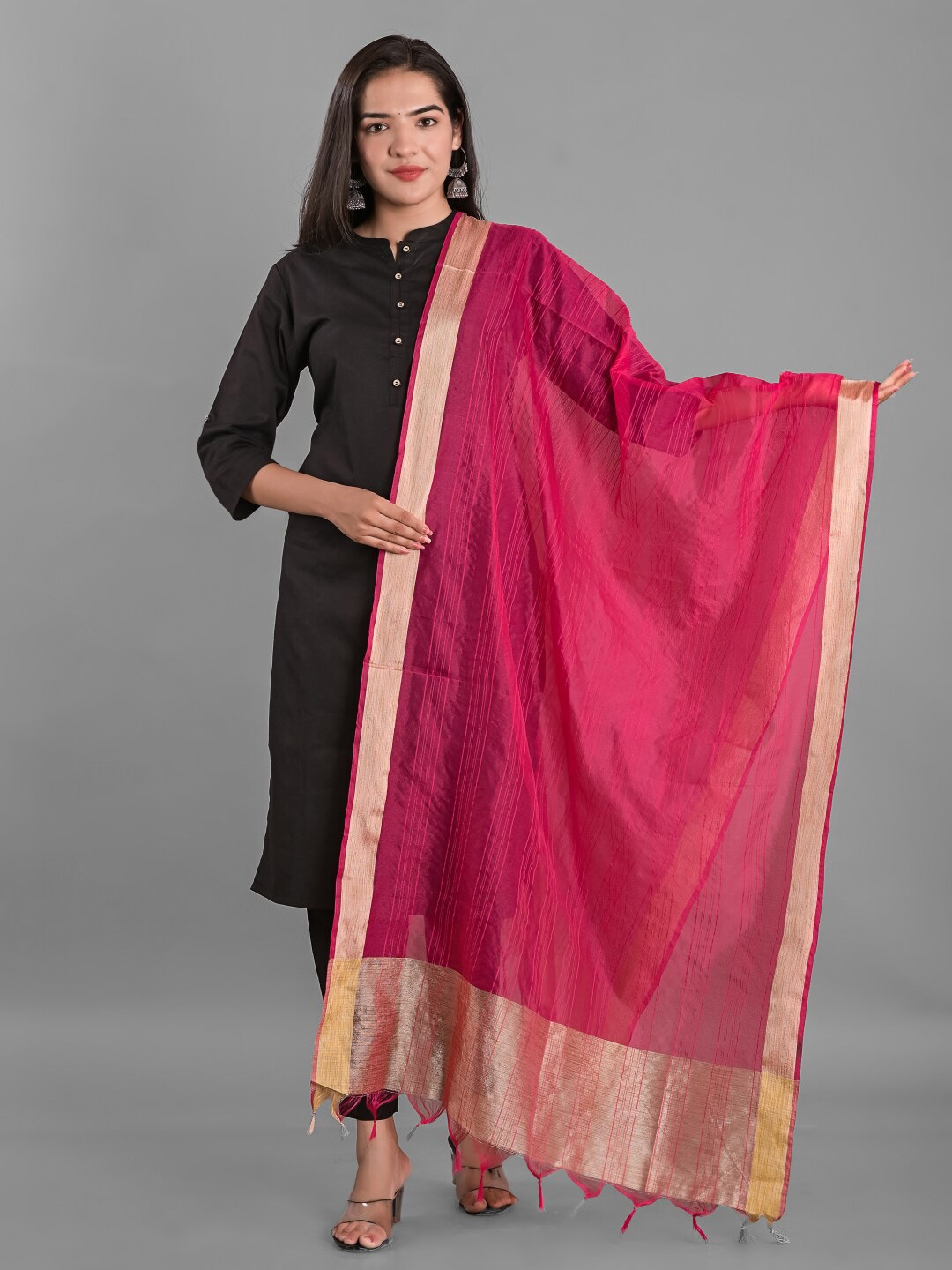 

Apratim Striped Dupatta, Pink