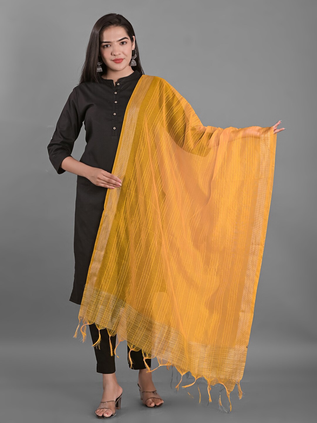 

Apratim Striped Chanderi Dupatta, Yellow