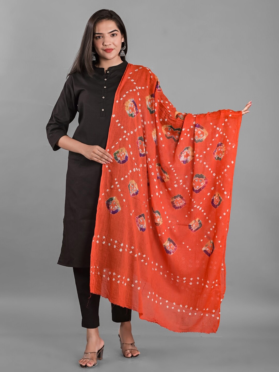 

Apratim Printed Bandhani Cotton Dupatta, Orange