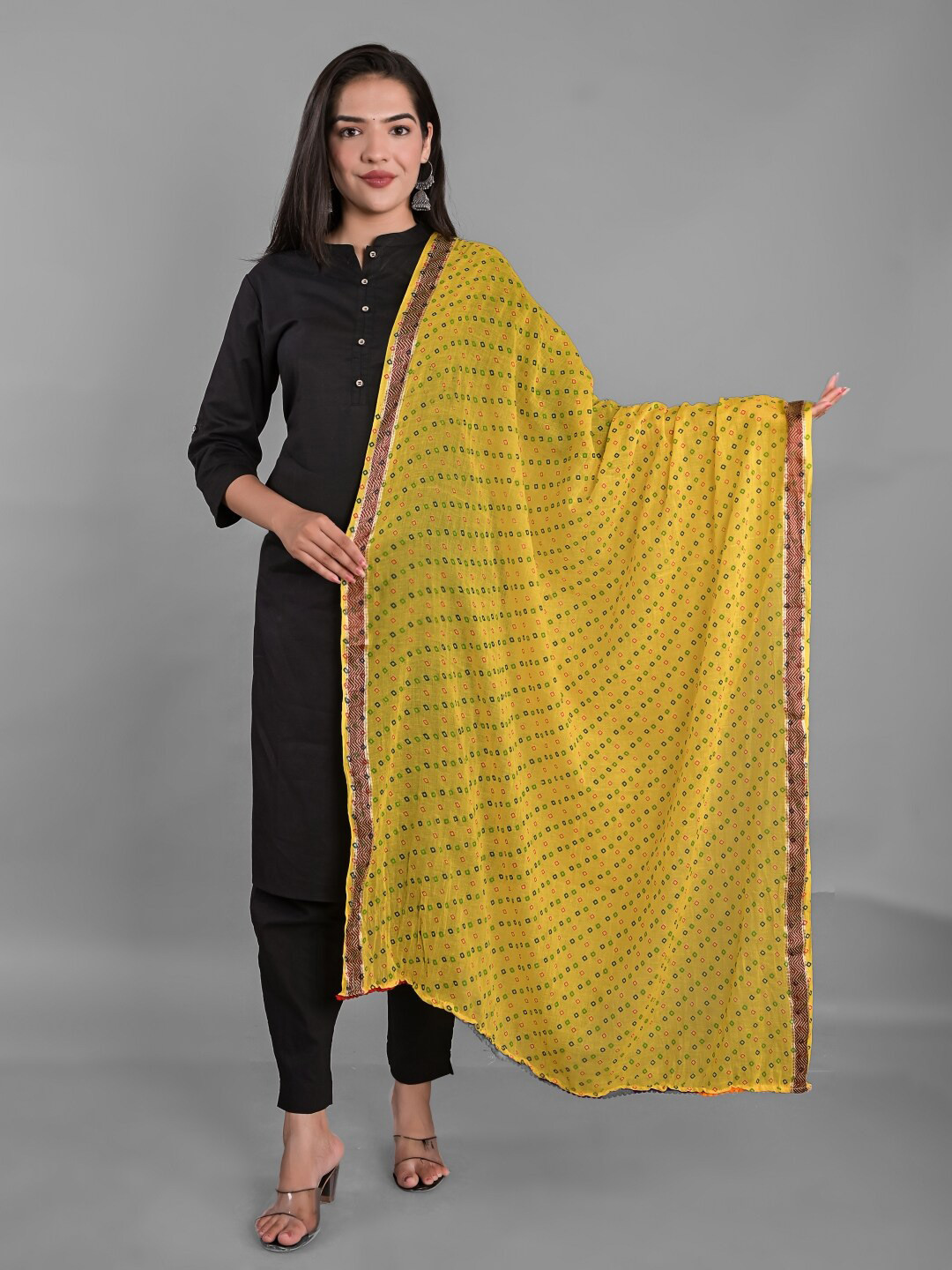 

Apratim Printed Bandhani Cotton Dupatta, Yellow
