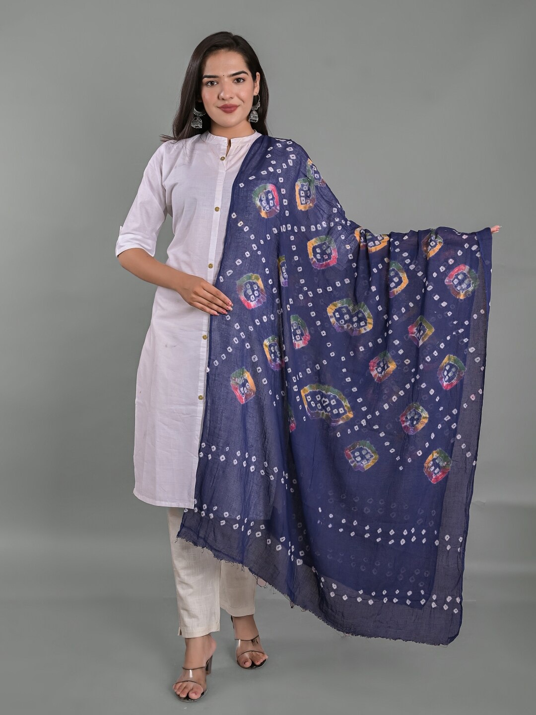 

Apratim Printed Bandhani Cotton Dupatta, Blue