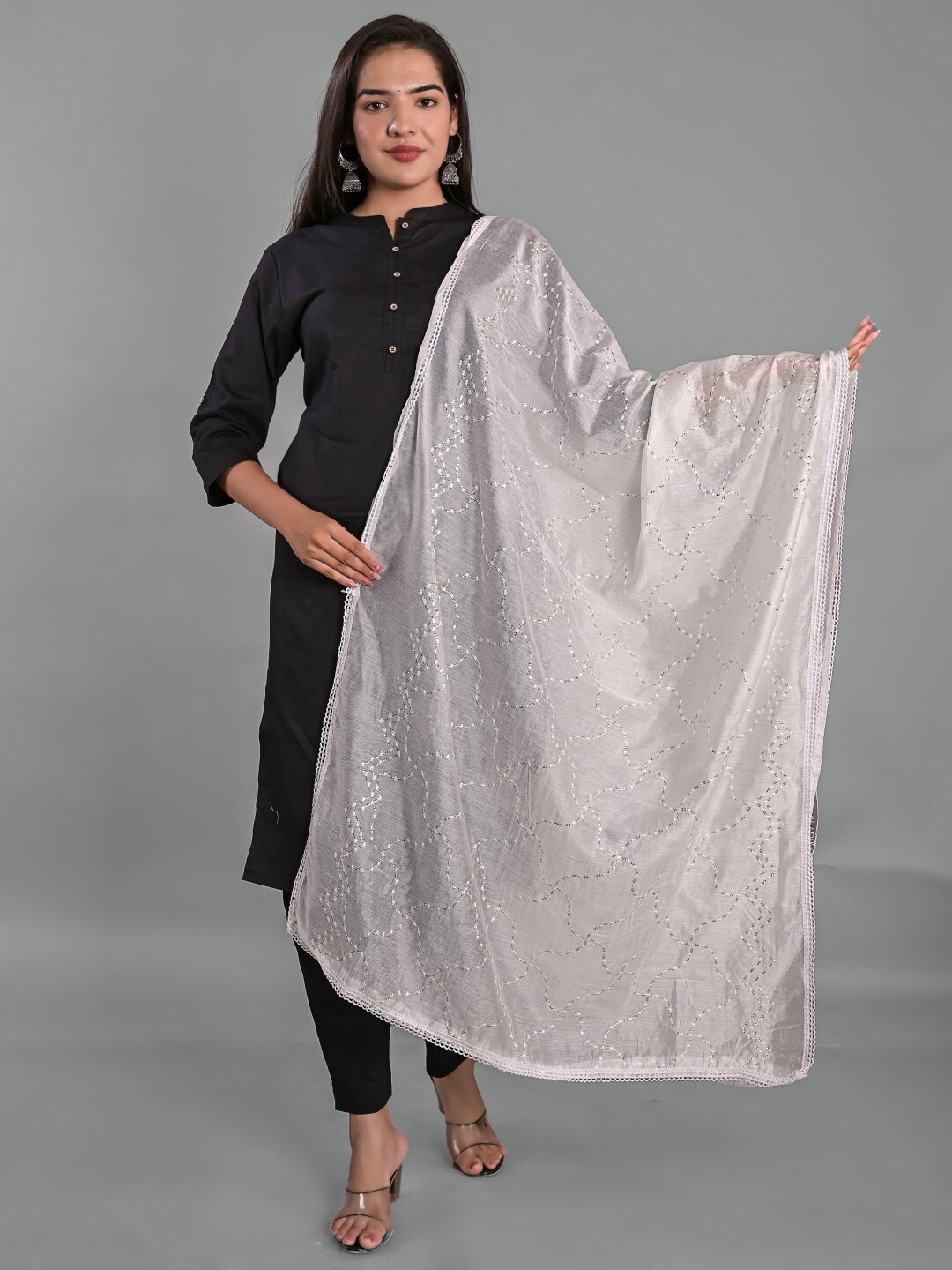 

Apratim Quirky Embroidered Cotton Dupatta, White