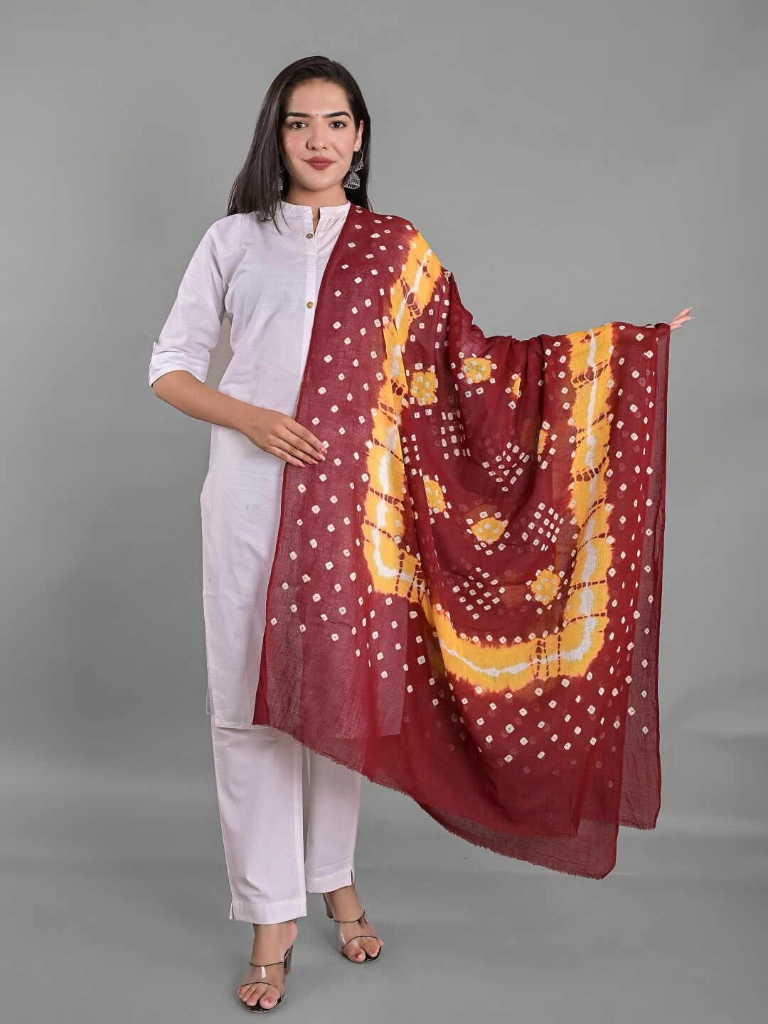 

Apratim Printed Bandhani Cotton Dupatta, Maroon
