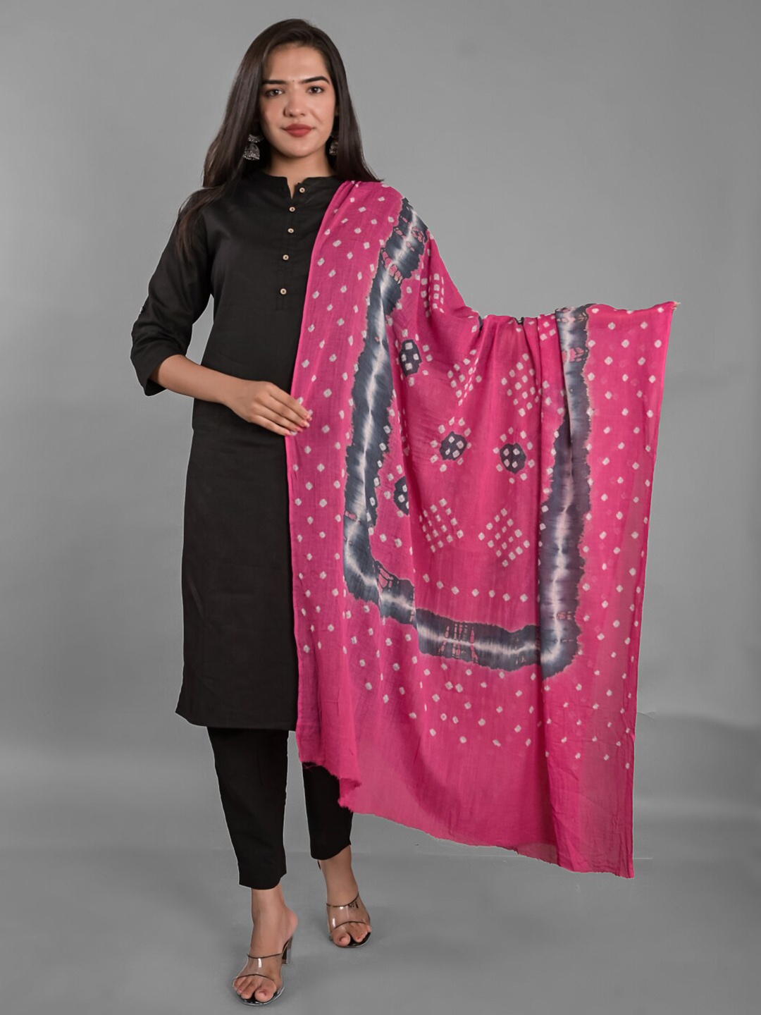 

Apratim Printed Bandhani Cotton Dupatta, Pink