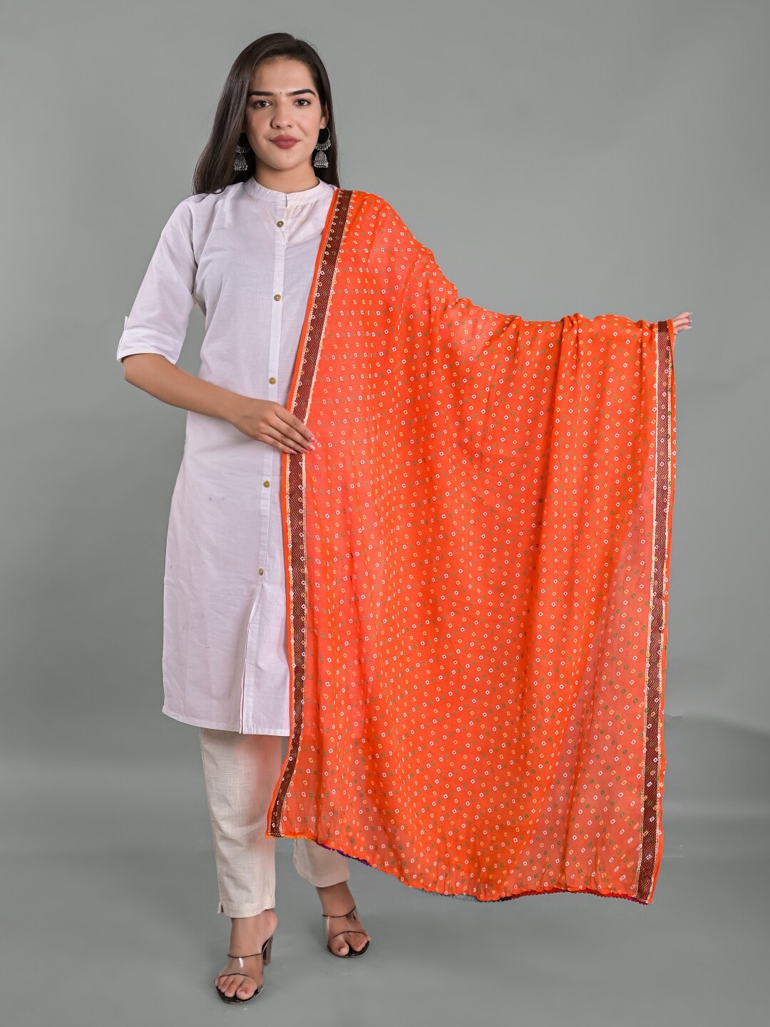 

Apratim Bandhani Printed Cotton Dupatta, Orange