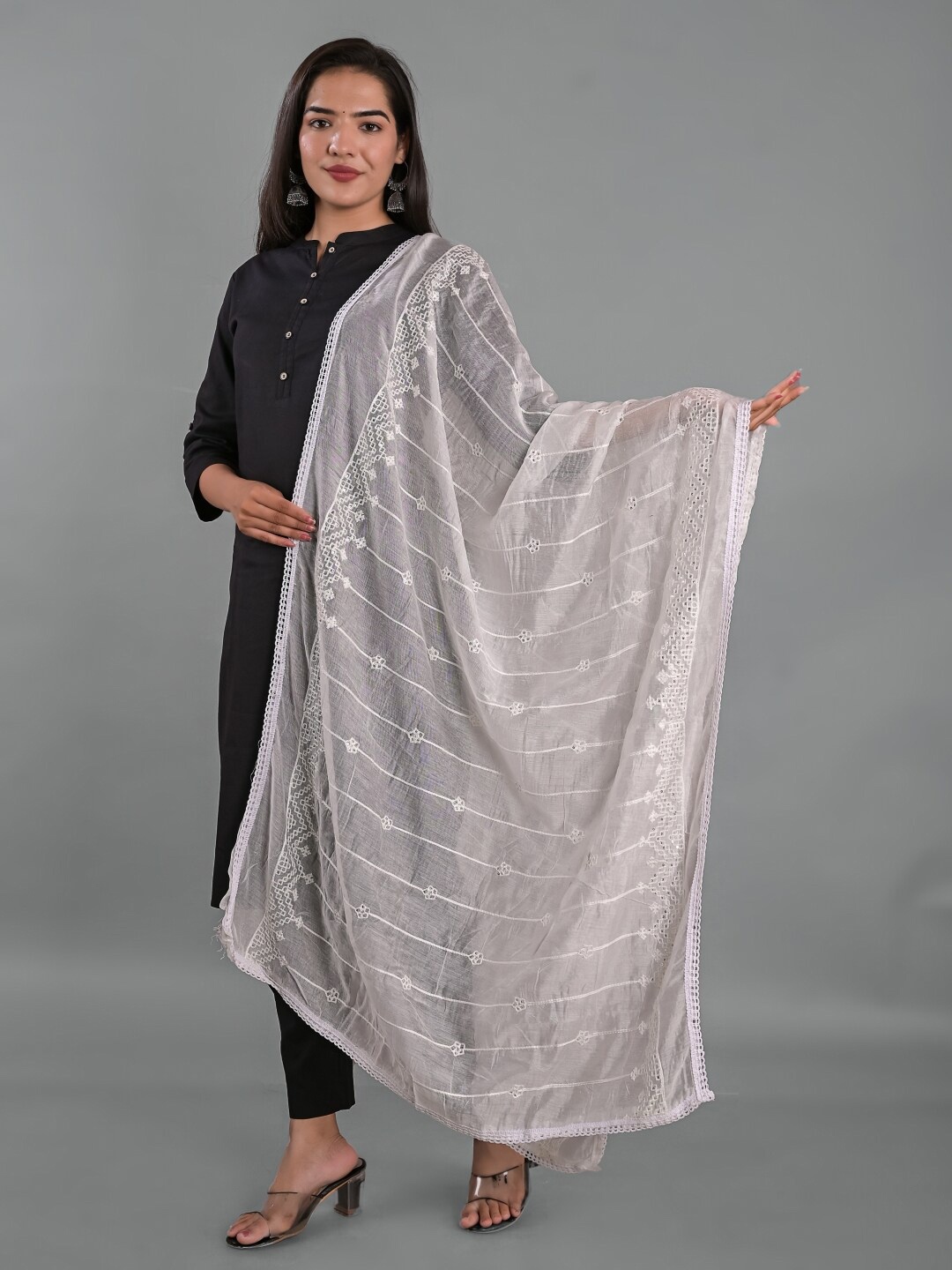 

Apratim Ethnic Motifs Embroidered Mirror Work Cotton Dupatta, White