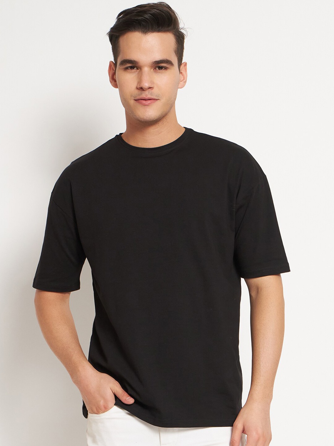 

FITINC Round Neck Short Sleeves Oversized T-shirt, Black