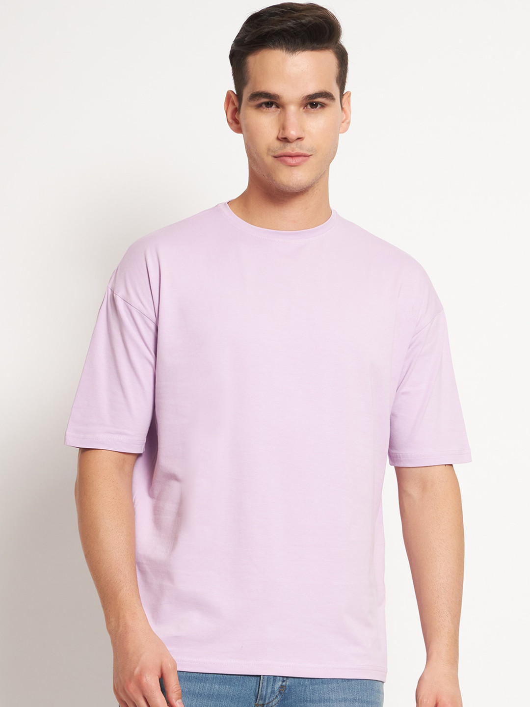 

FITINC Round Neck Drop Shoulder Sleeves Oversized T-shirt, Lavender
