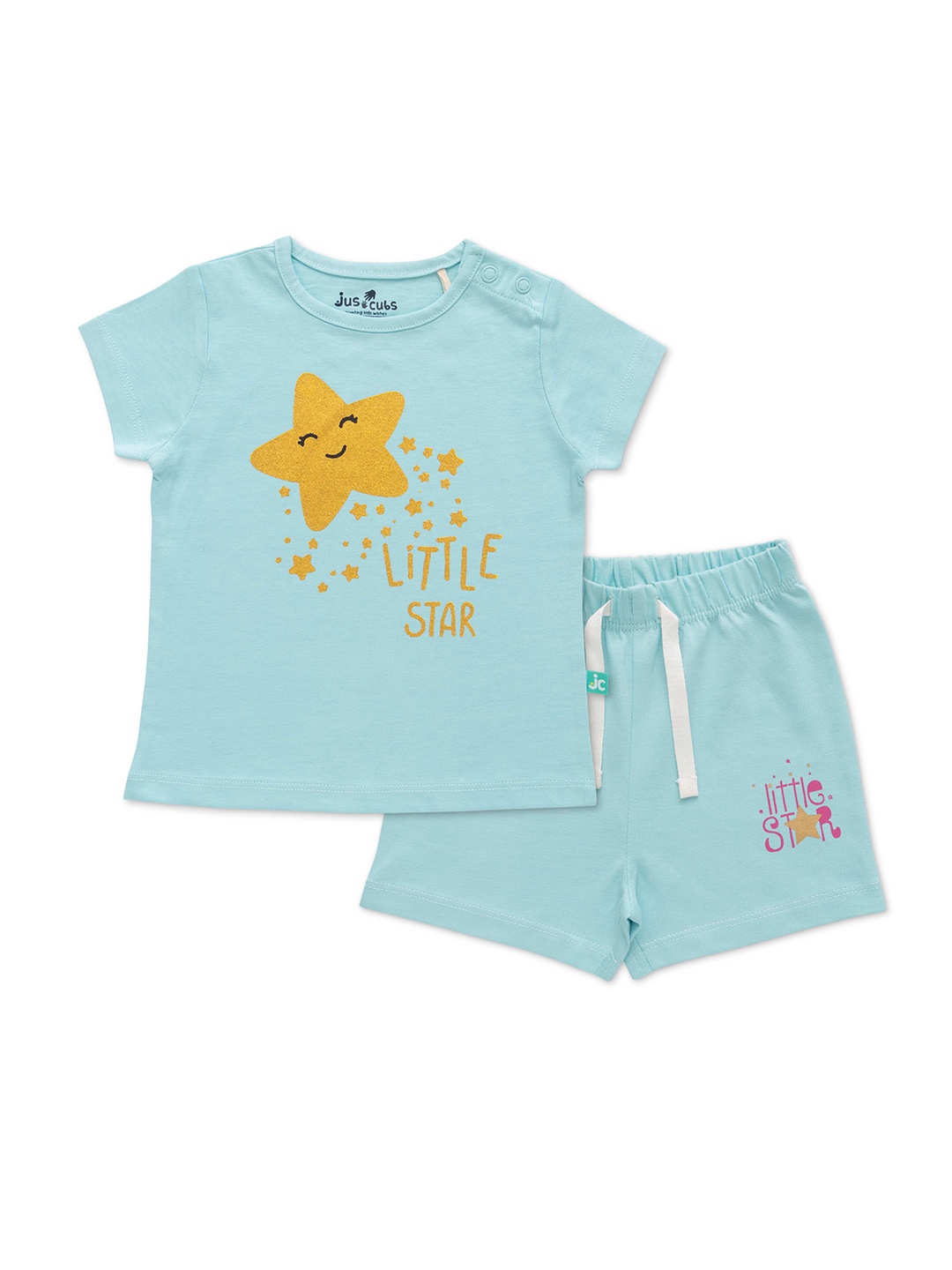 

JusCubs Infants Girls Printed Pure Cotton T-shirt With Shorts, Blue