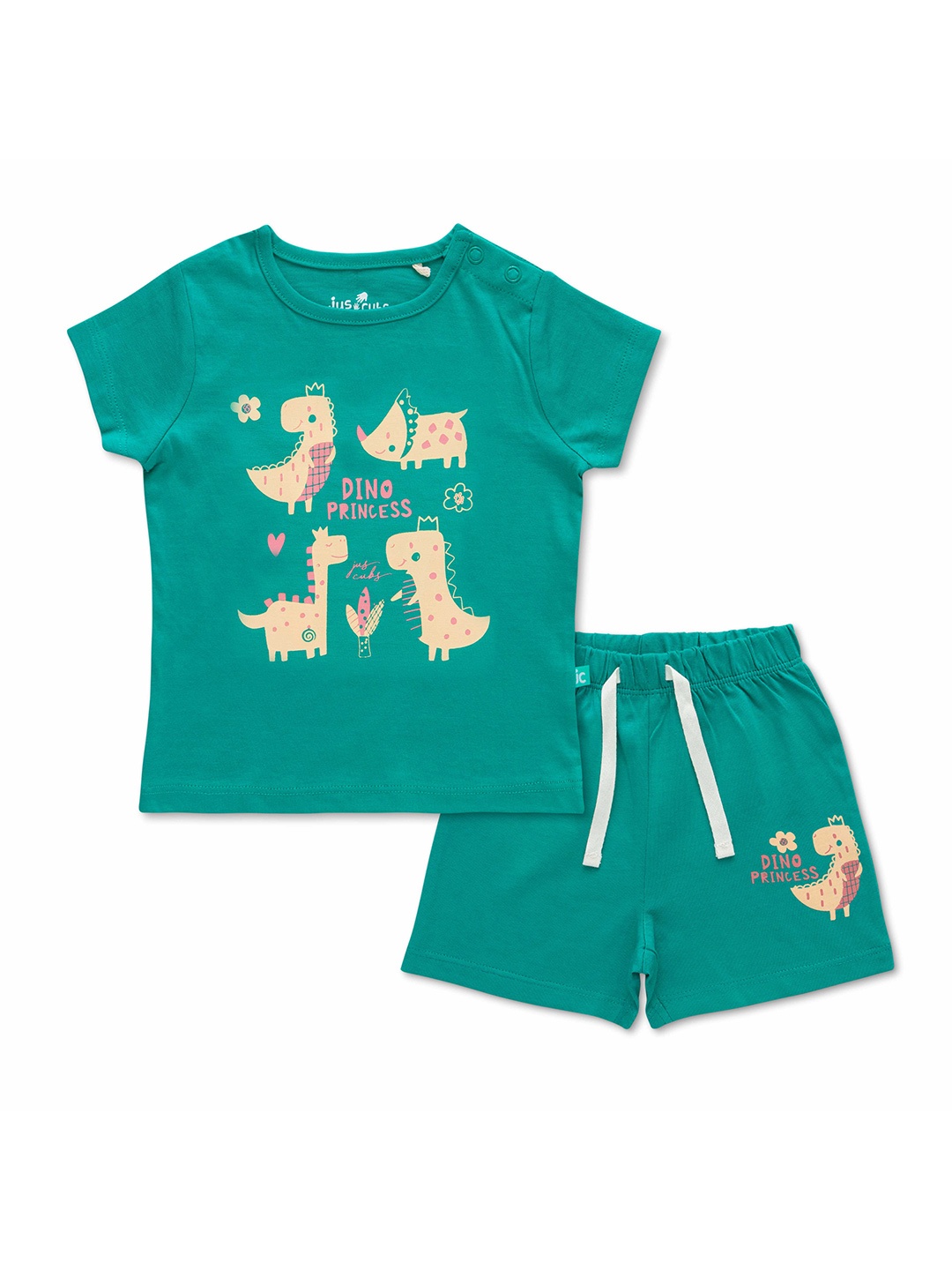 

JusCubs Infants Girls Printed Pure Cotton T-shirt With Shorts, Green