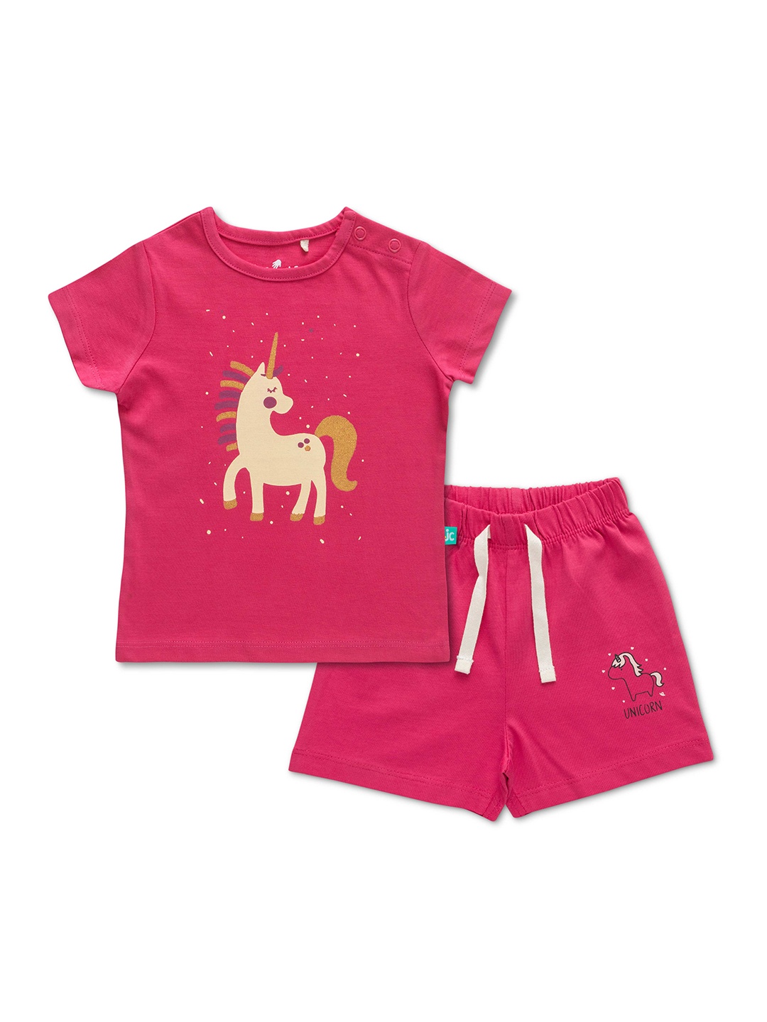 

JusCubs Infants Girls Printed Pure Cotton T-shirt With Shorts, Fuchsia