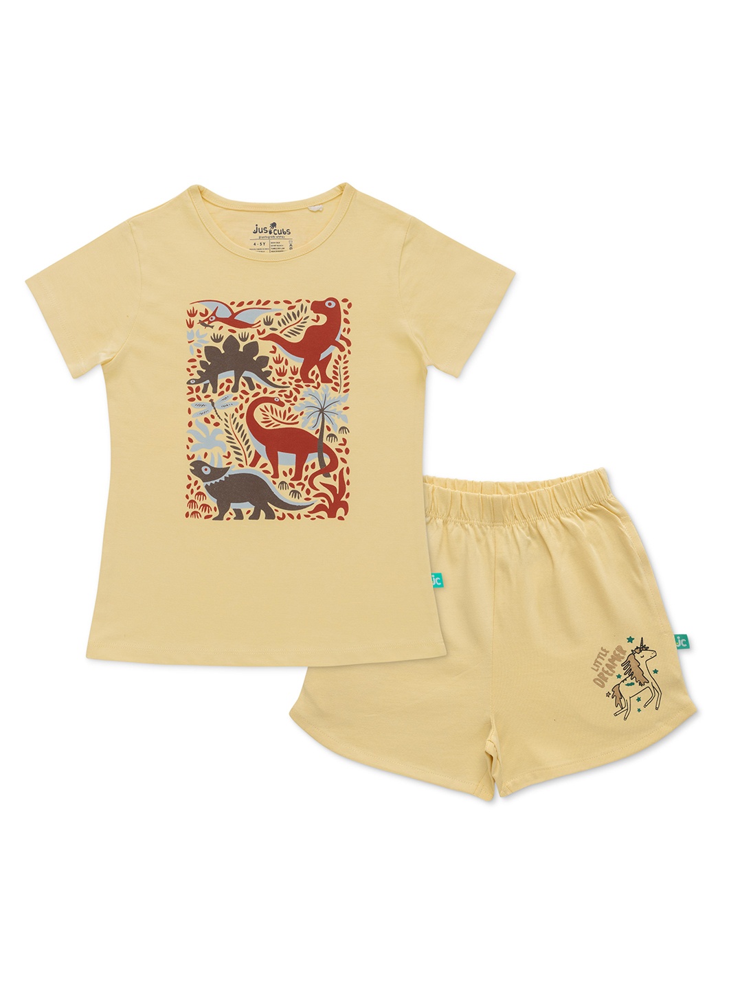 

JusCubs Girls Printed Pure Cotton T-shirt With Shorts, Yellow