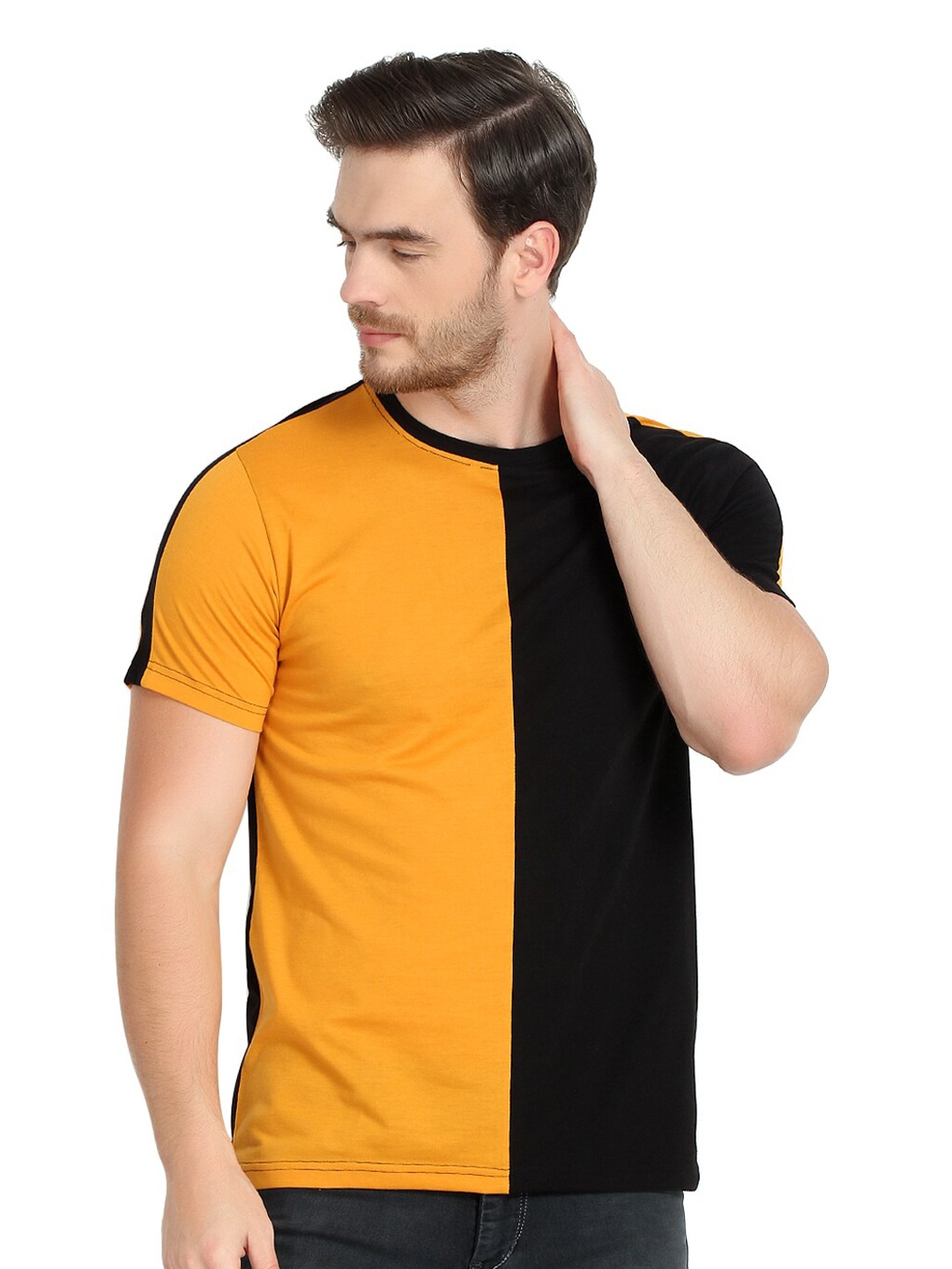 

GLITO Colourblocked Cotton Knitted T-shirt, Yellow