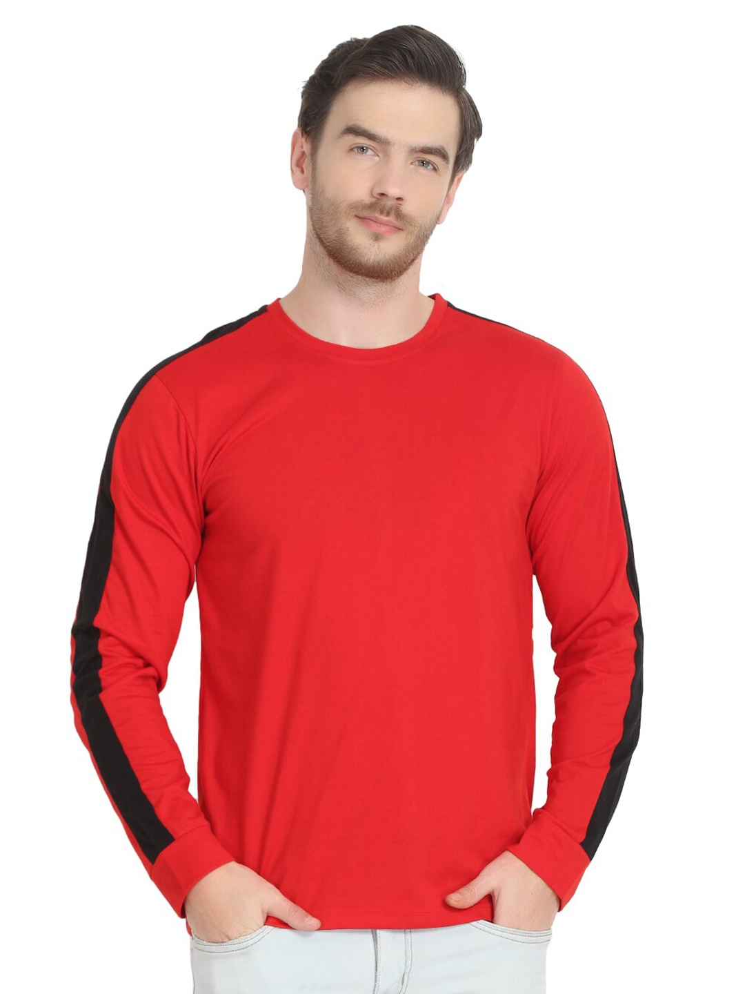 

GLITO Round Neck Full Sleeves Cotton Knitted T-shirt, Red