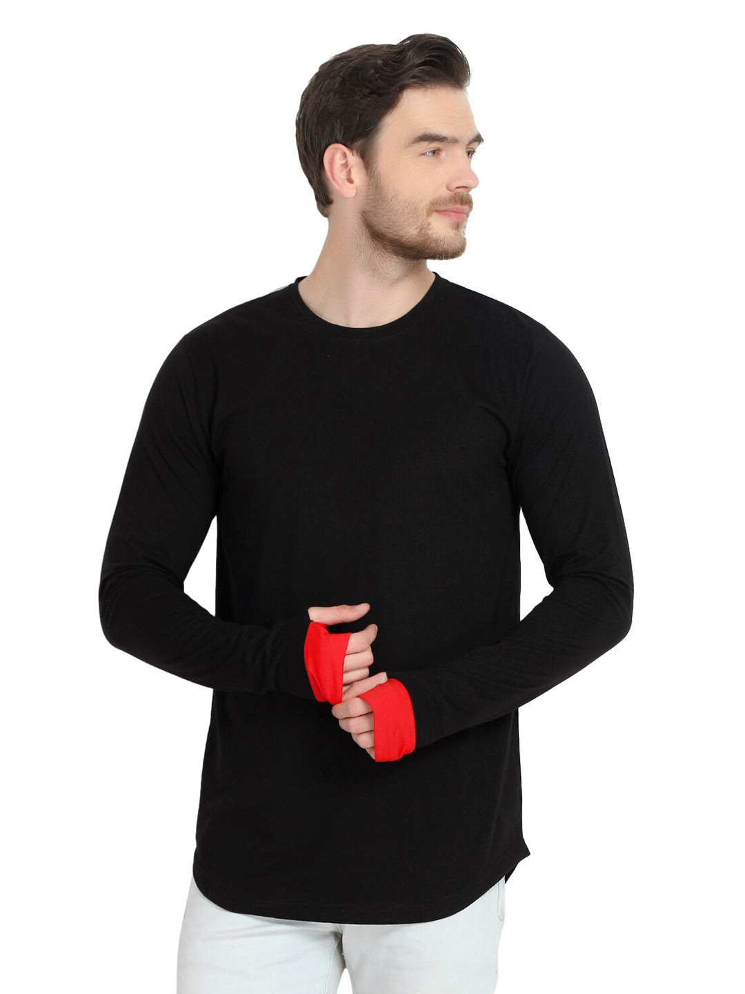 

GLITO Round Neck Cotton Knitted T-shirt, Black