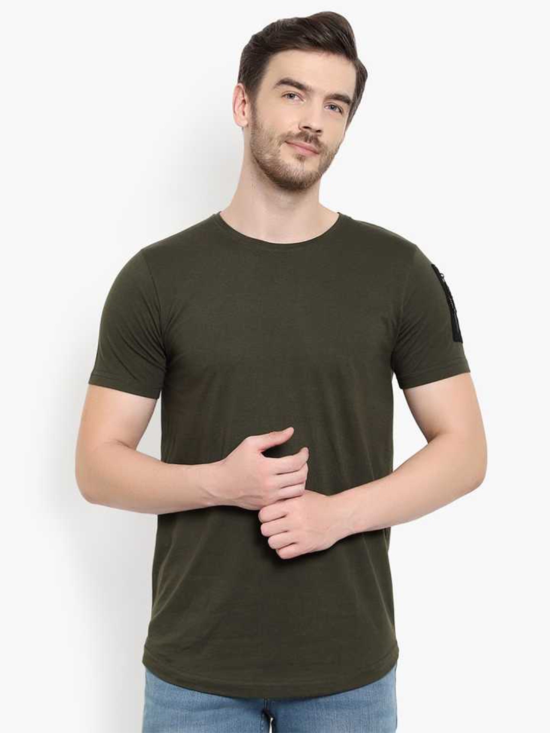 

GLITO Round Neck Cotton T-Shirt, Olive