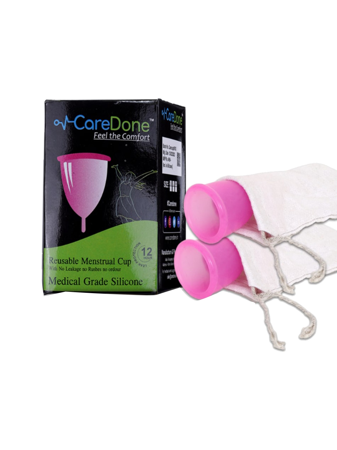 

CareDone Set of 2 Large Leakproof Reusable Medical Grade Silicone Menstrual Cups - Pink