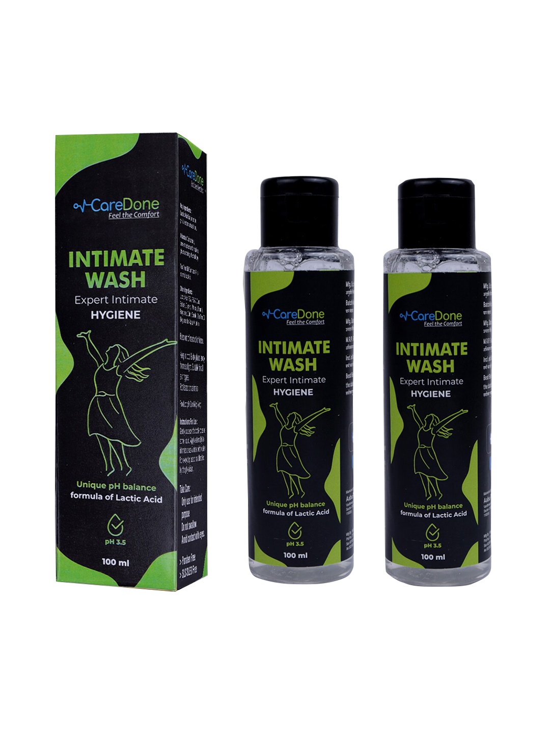 

CareDone Set of 2 Natural & Safe Intimate Wash - 100 ml Each, Black