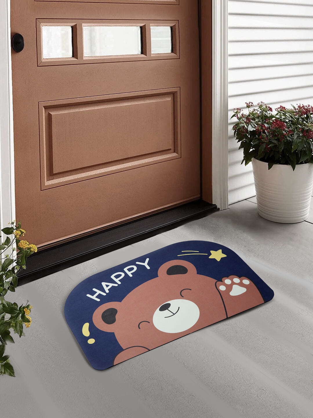 

FABINALIV Blue Cartoon Printed Anti-Skid Rubber Door Mat