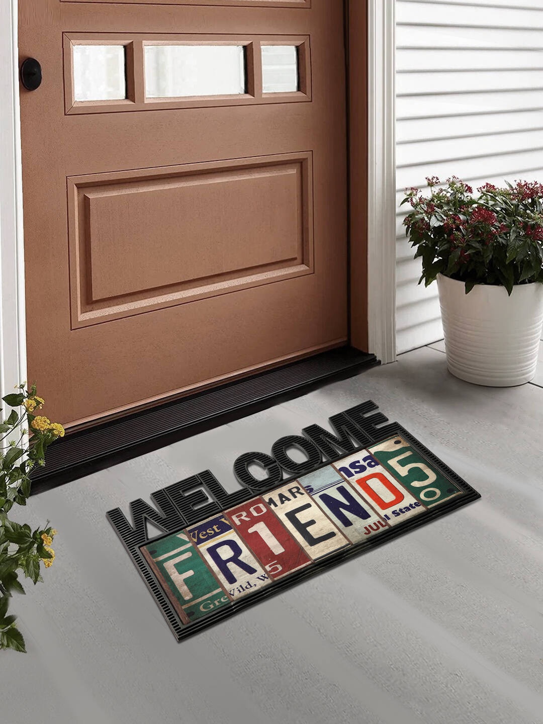 

FABINALIV Brown & Red Printed Anti-Skid Doormat